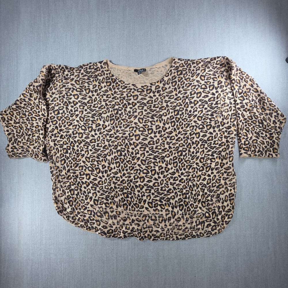 a.n.a Sweater Women 2X Brown Leopard Print Dolman Sleeve Knit Top